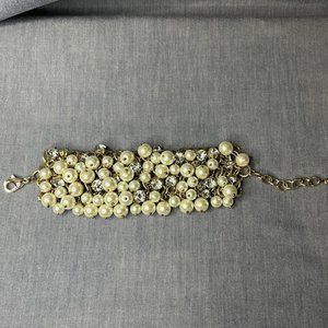 Ann Taylor Multistrand Gold-tone Faux Pearl & Crystal Cluster Bracelet